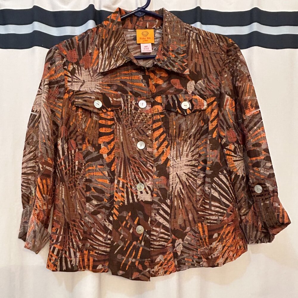 Ruby Rd Brown Multi Burn-Out Jacket Size 12 Petite
